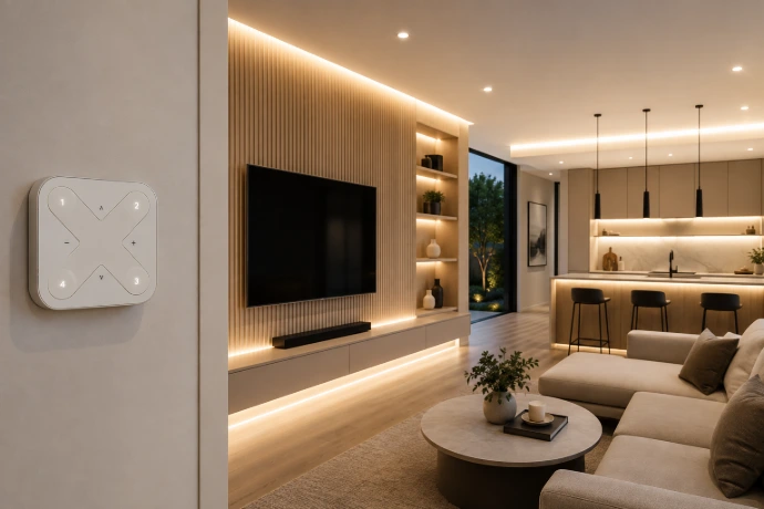 Architectural hospitality lighting controlled for atmosphere